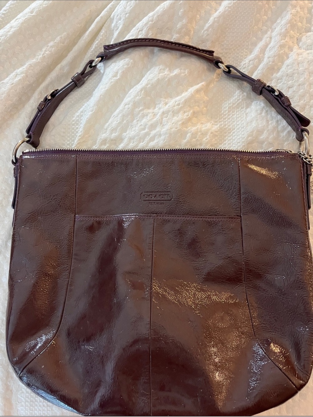 Coach Soho Patent Leather Front Pocket  Large Hobo Bag with Purple Wallet